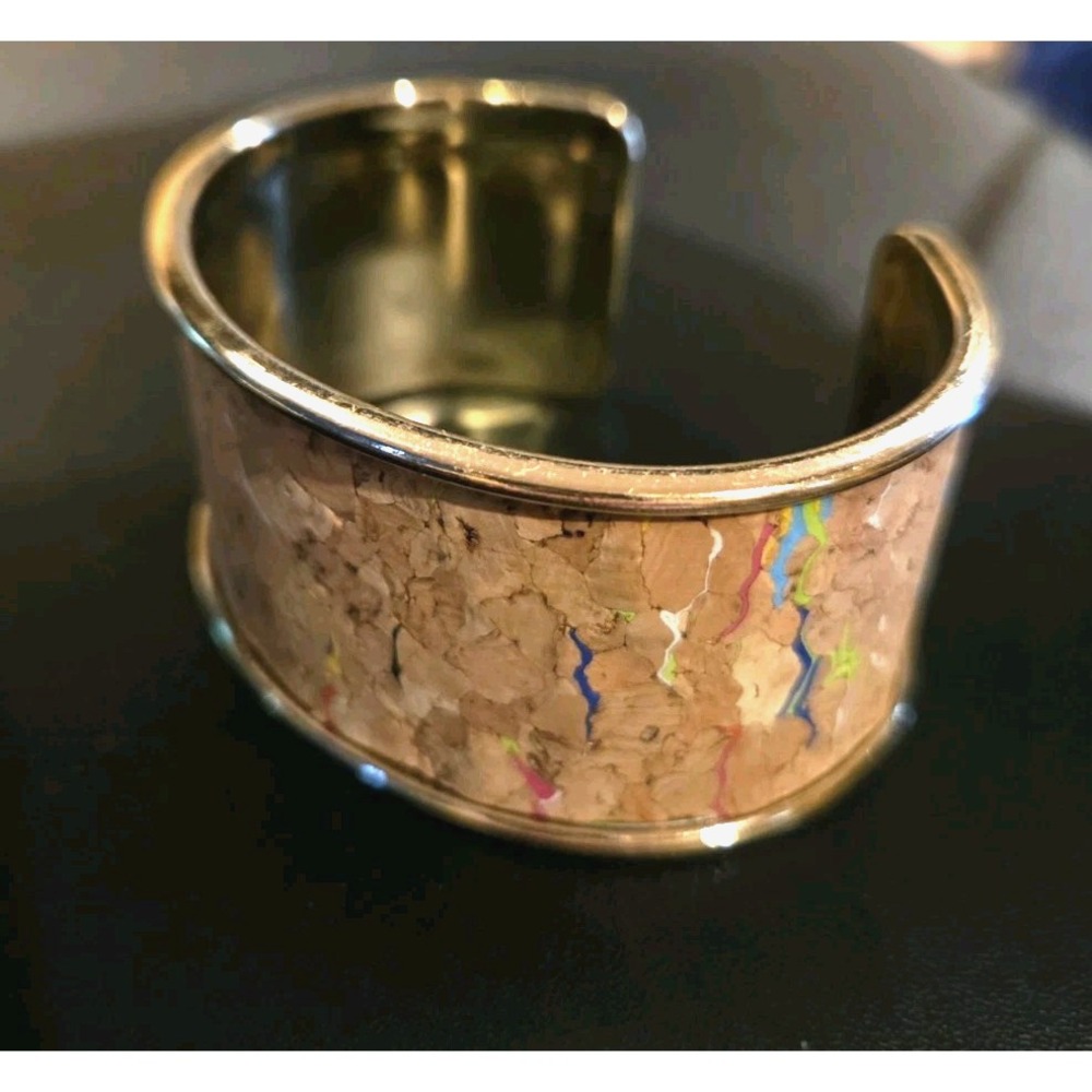 Portuguese Cork Cuff Bracelet With Gold/ Brass Tone Vintage